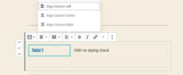 Table text alignment support