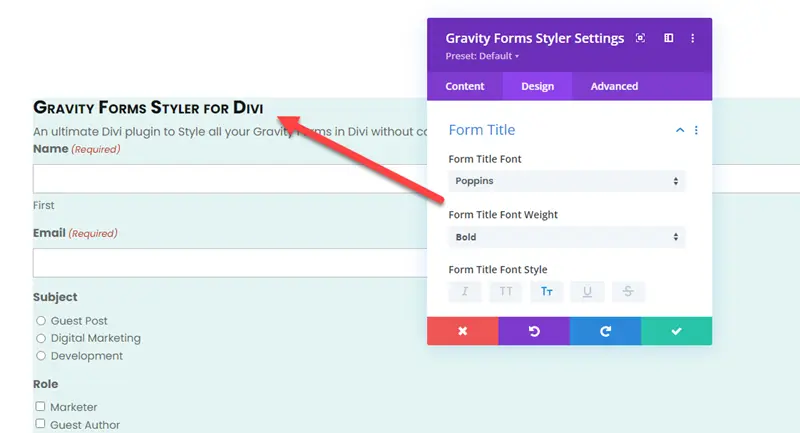 Text customizations on form title