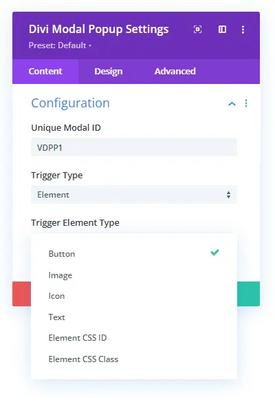 Trigger element type options