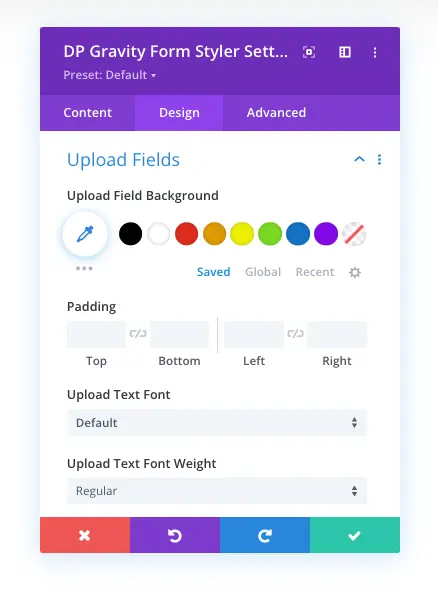 Upload fields settings