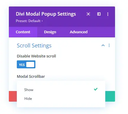 Website scroll settings