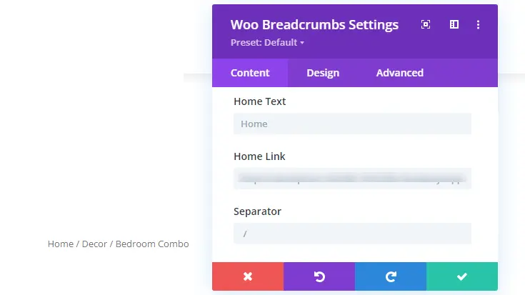 Woo Breadcrumbs module content tab product option