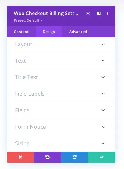 Woo Checkout Billing module design settings