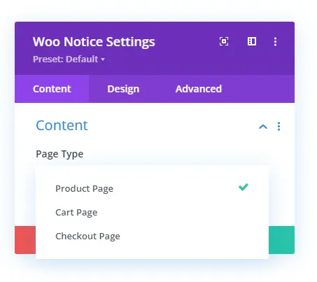 Woo Notice Divi module page options