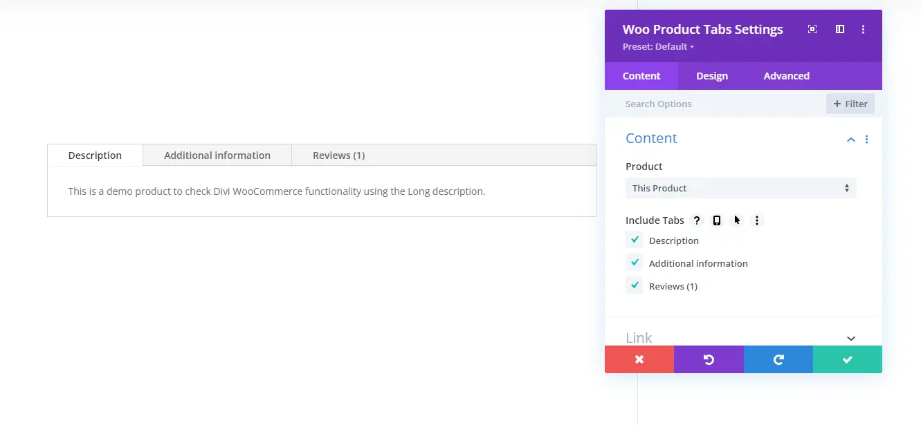 Woo Product Tabs content settings