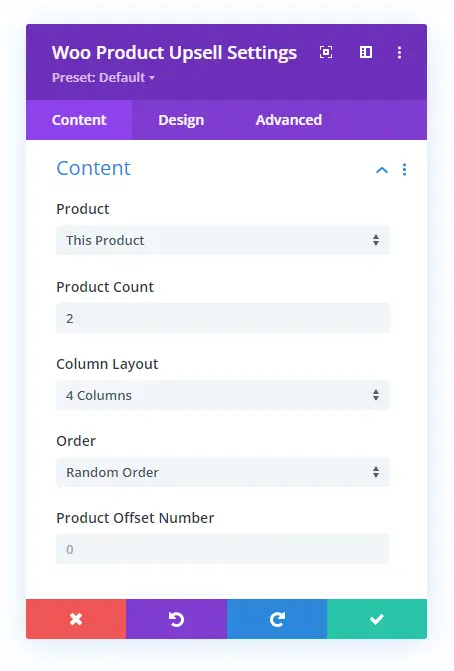 Woo Product Upsell content settings