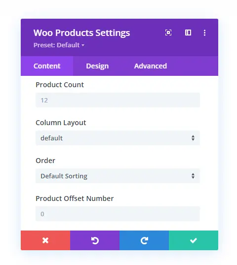 Woo Products content settings