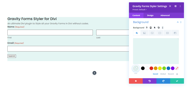Background Customization Options for Divi Gravity Forms Styler