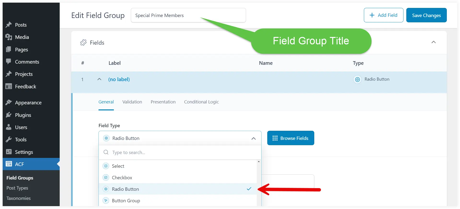 Add custom fields in ACF