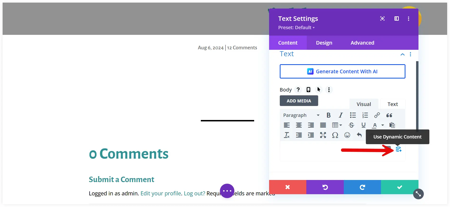 Divi Dynamic Content with ACF custom fields.