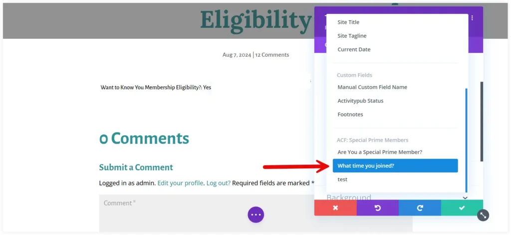 Select ACF custom field in Divi module