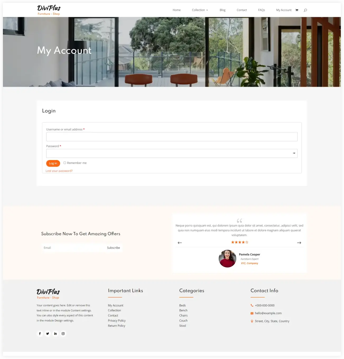 Divi Furniture Store Child Theme Account Page 