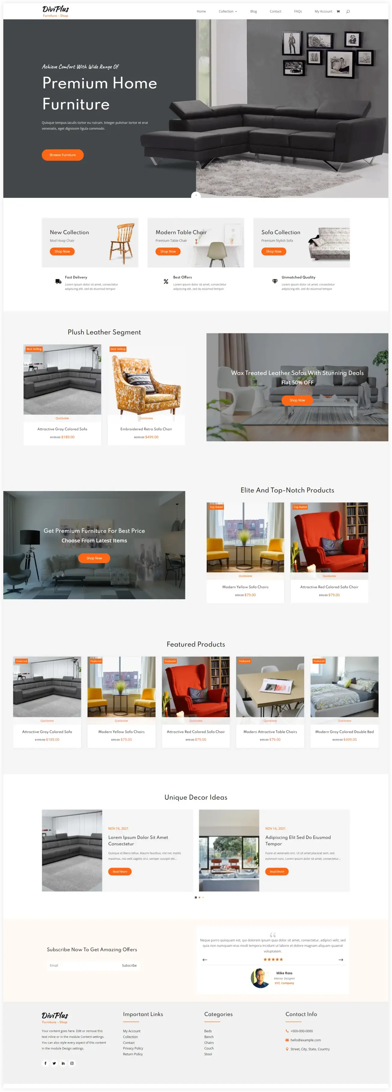 Divi Furniture Store Child Theme Homepage 