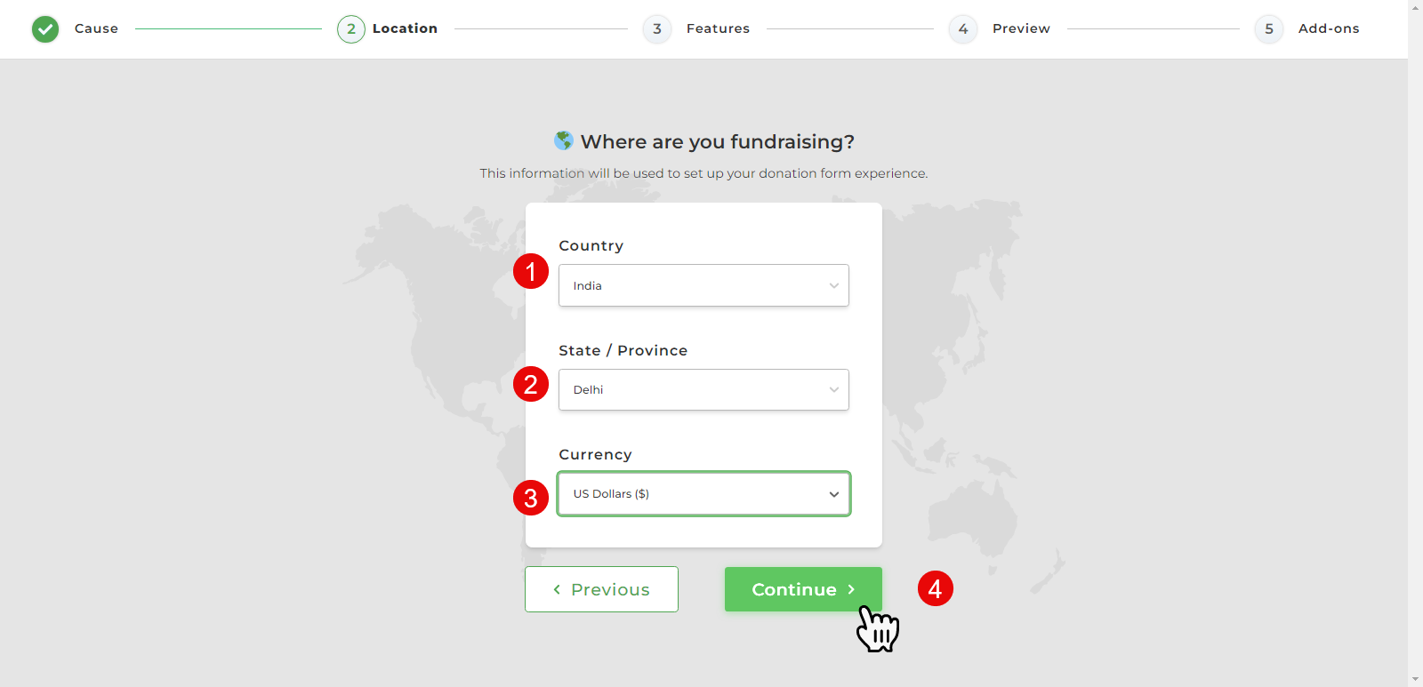 Setting up location in the GiveWP crowdfunding WordPress plugin.