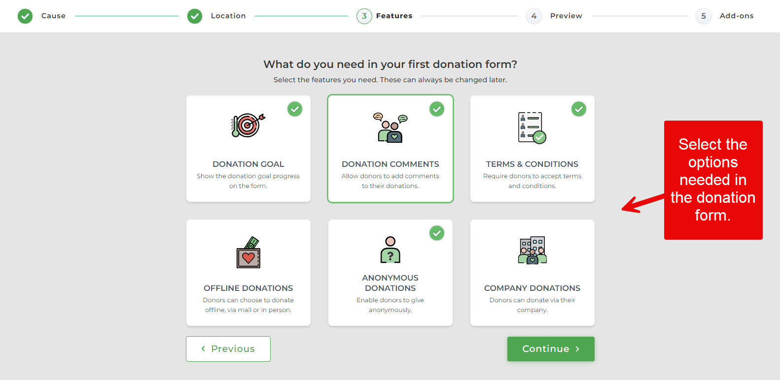 GiveWP features for the donation form.