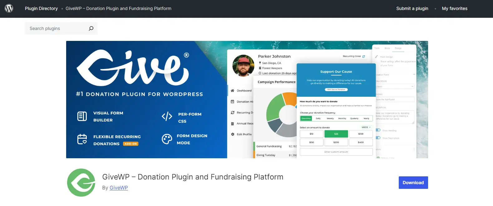 GiveWP crowdfunding WordPress plugin in the repository.