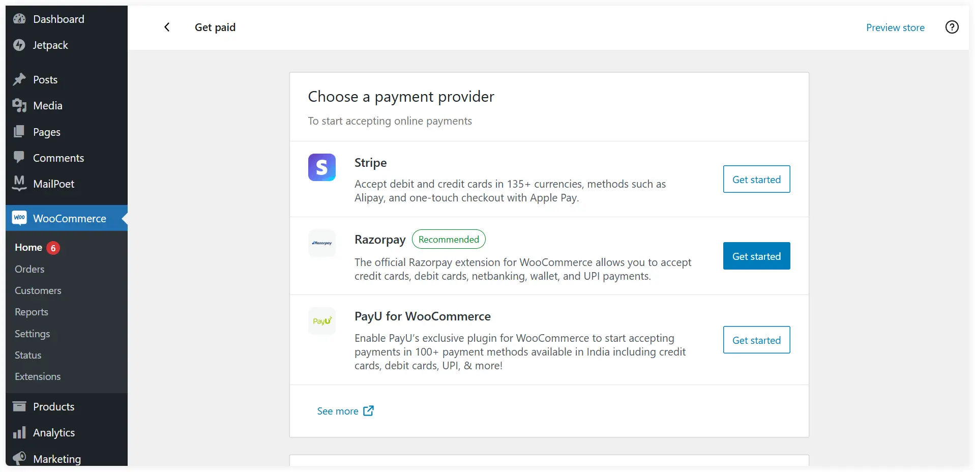 select payment option in WooCommerce store 