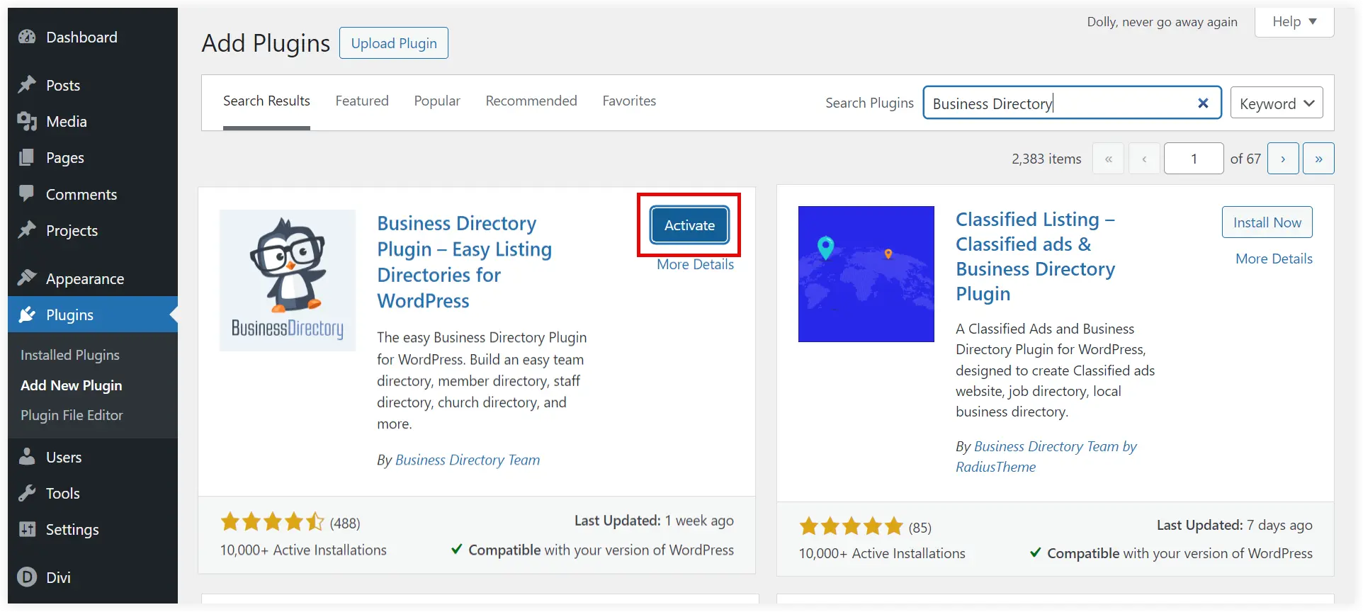 Activate WordPress Directory Plugin