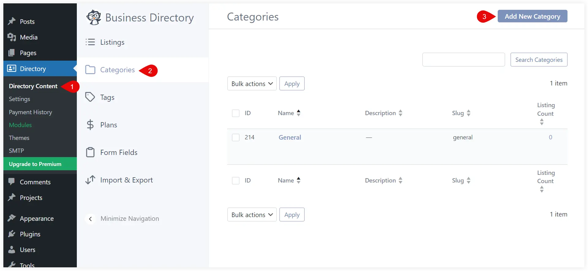 Add WordPress directory listings categories 