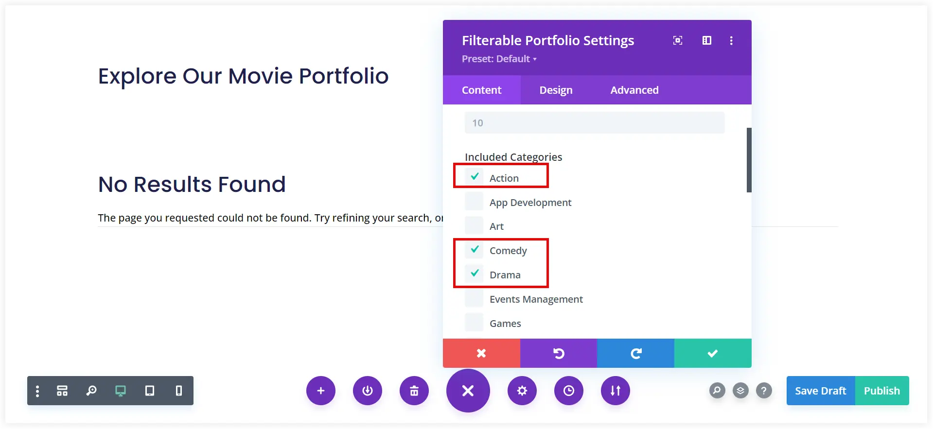 Select Divi project categories