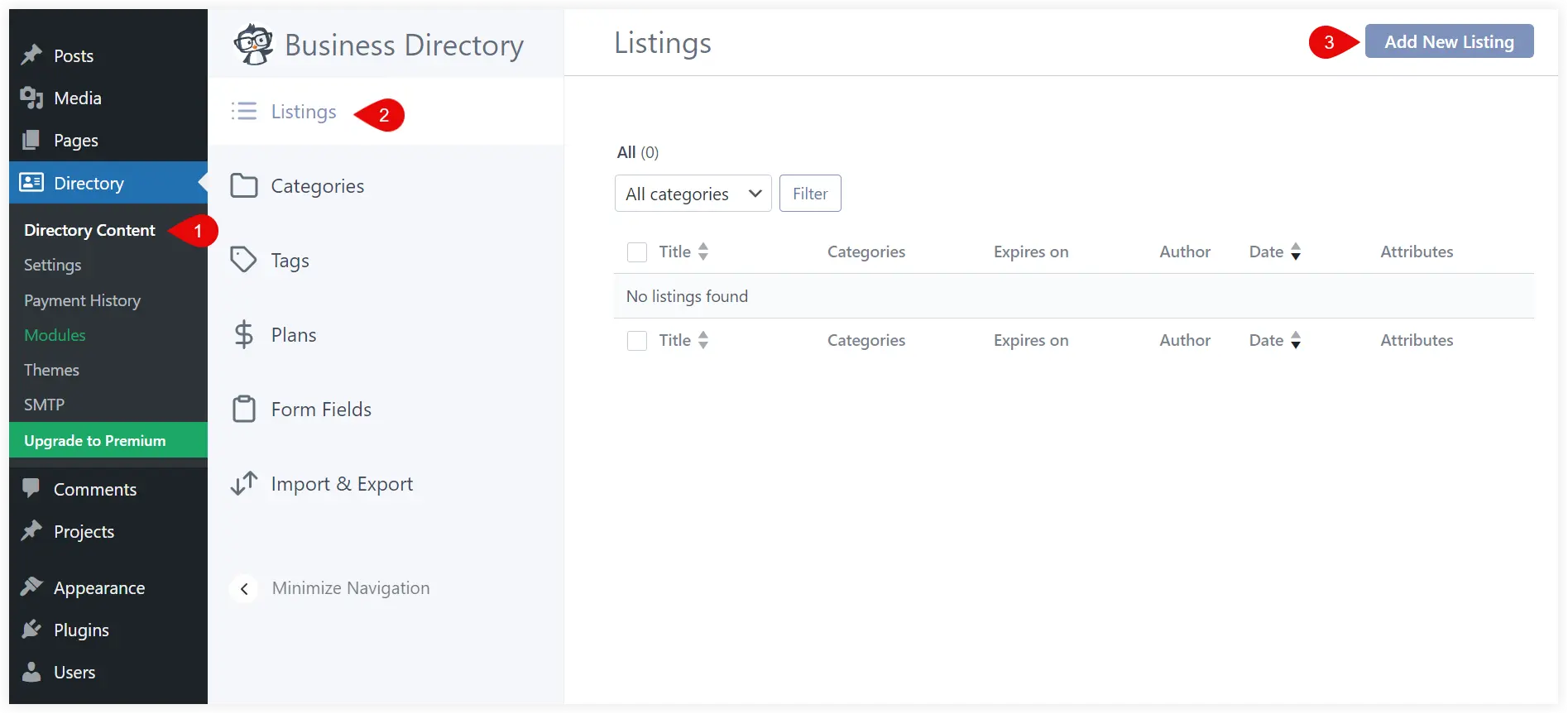 Add listings in WordPress directory