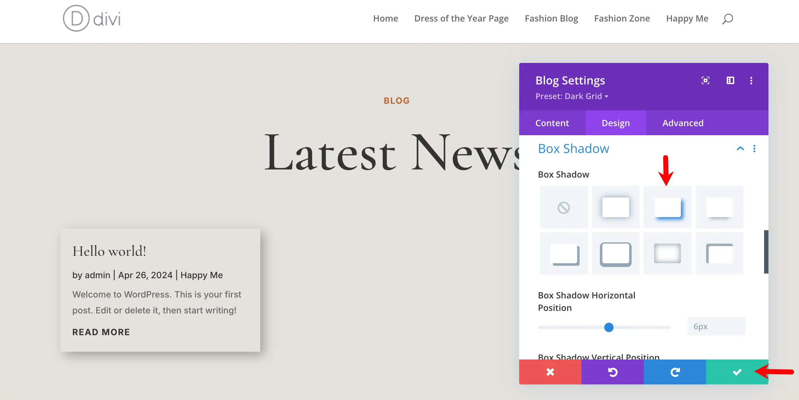 Use shadow for Divi fashion blog