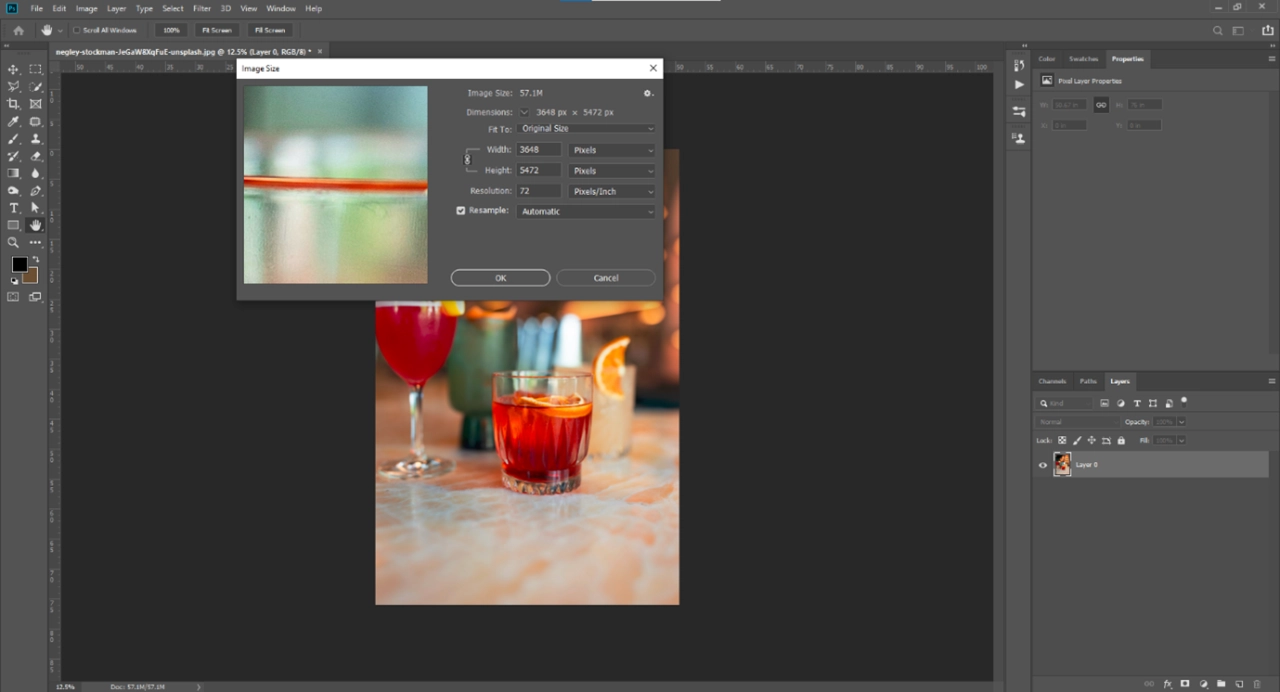 Applying size customization to the image using Photoshop.