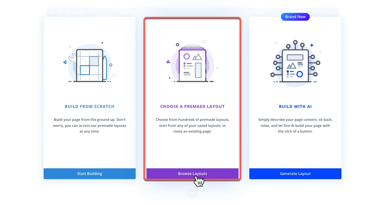 Choose a Premade Layout option of Divi Builder.