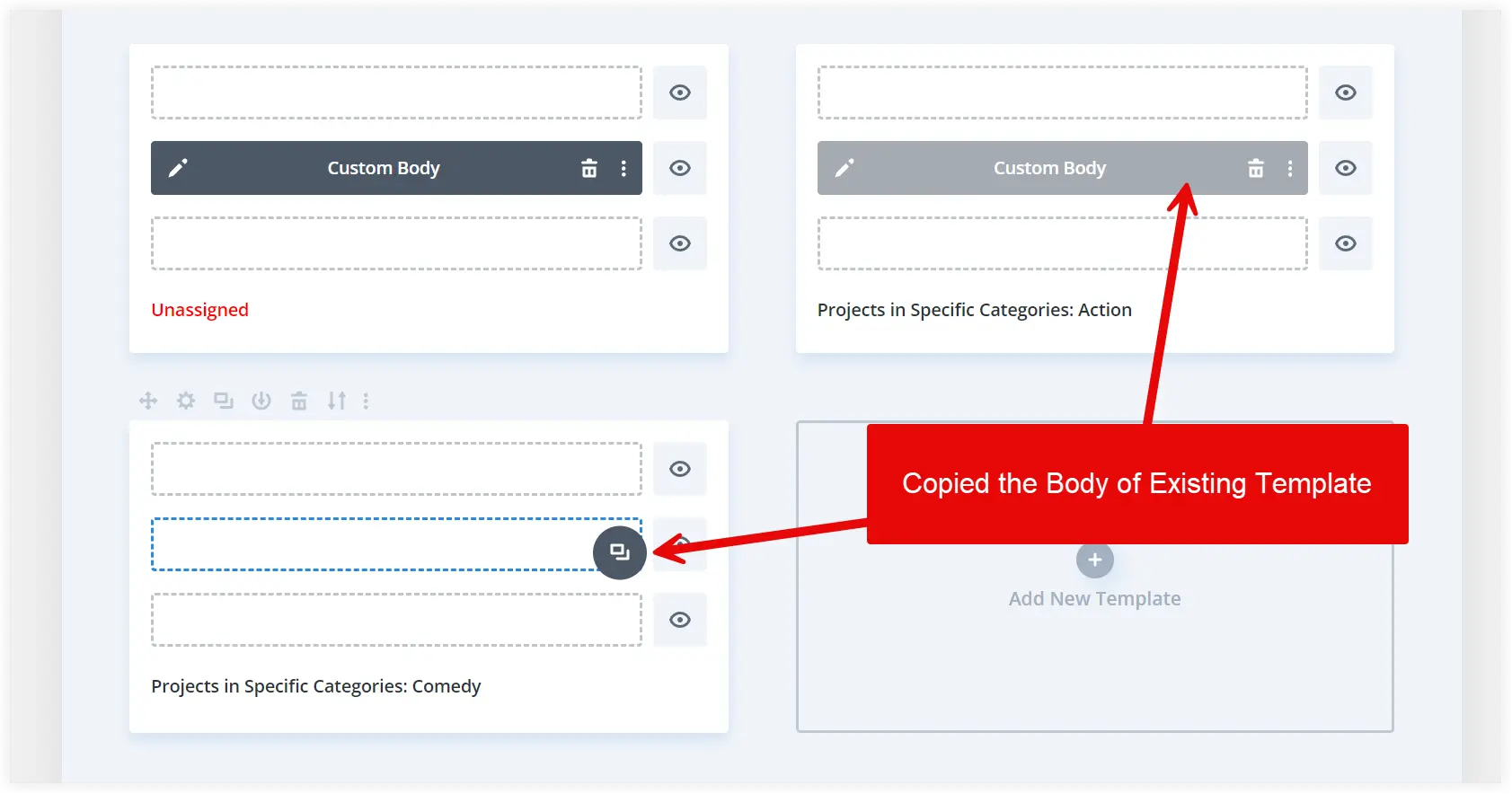 Copy existing Divi template