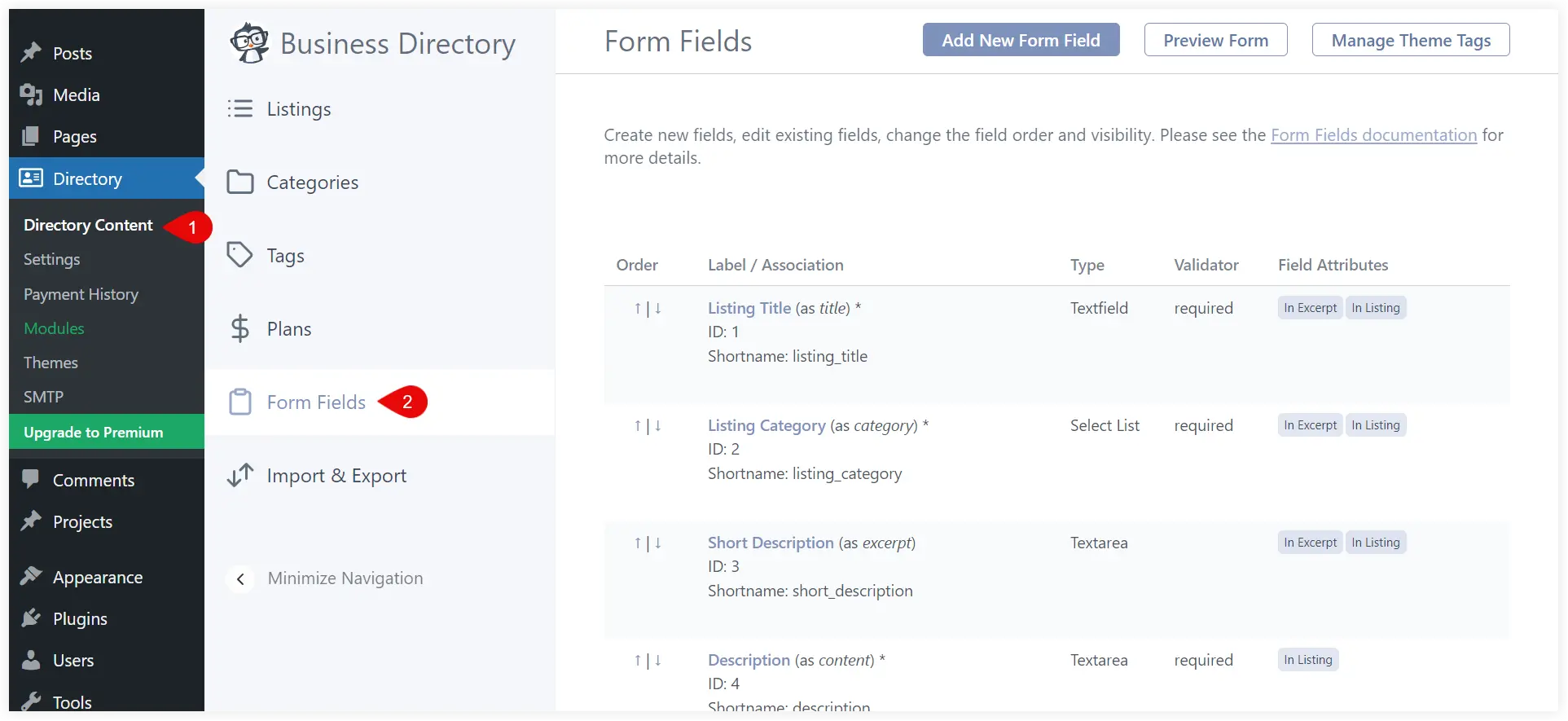 Create listing form for WordPress directory