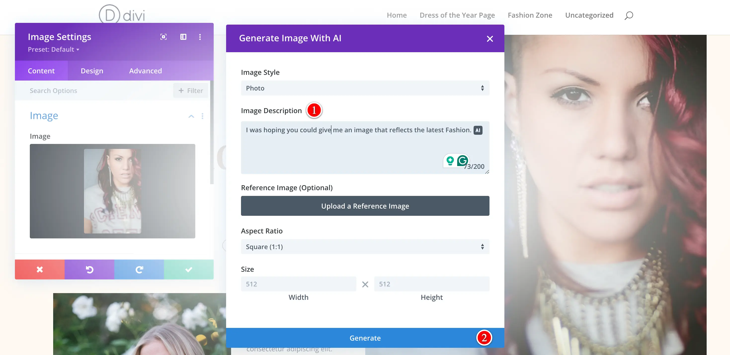 Generate image description Divi fashion blog 