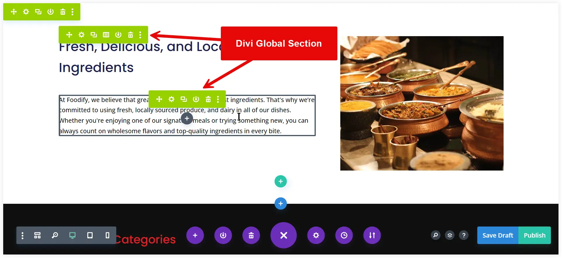 Divi global section assigned