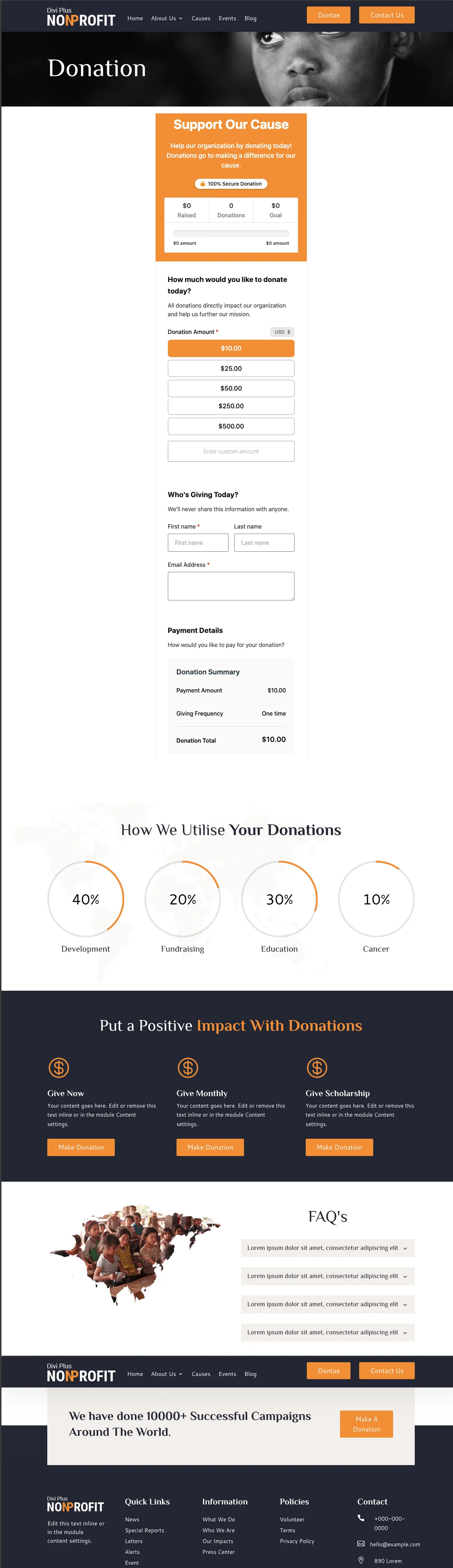 Divi Plus nonprofit crowdfunding layout.