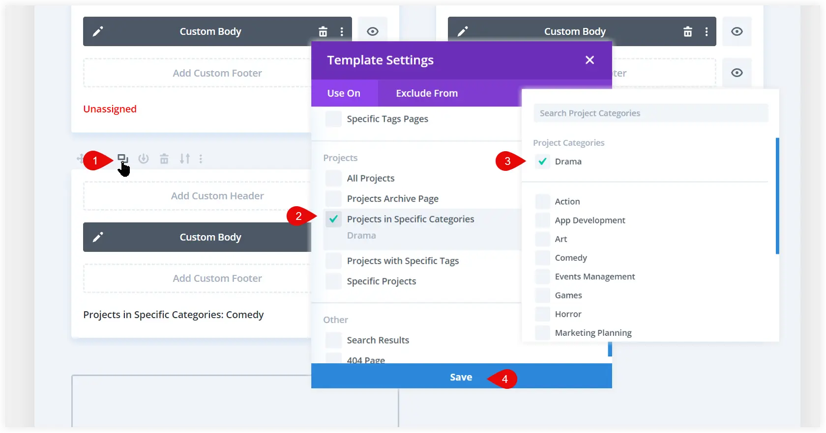 Customize Divi template settings