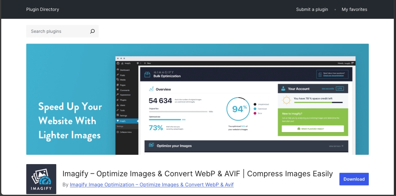 Imagify plugin for WordPress to optimize images.