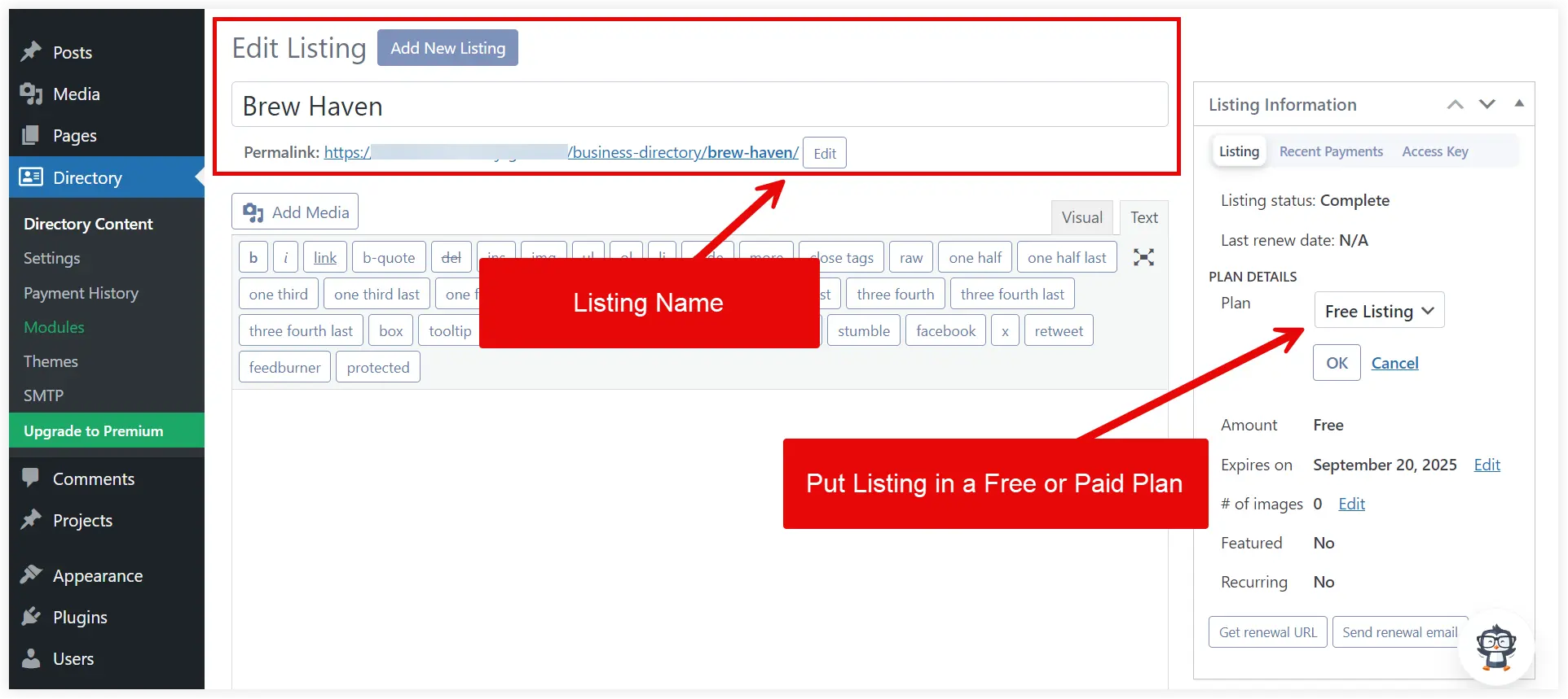 Add listing name in directory 