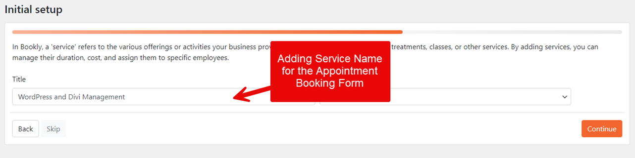 Adding service for the Bookly form.