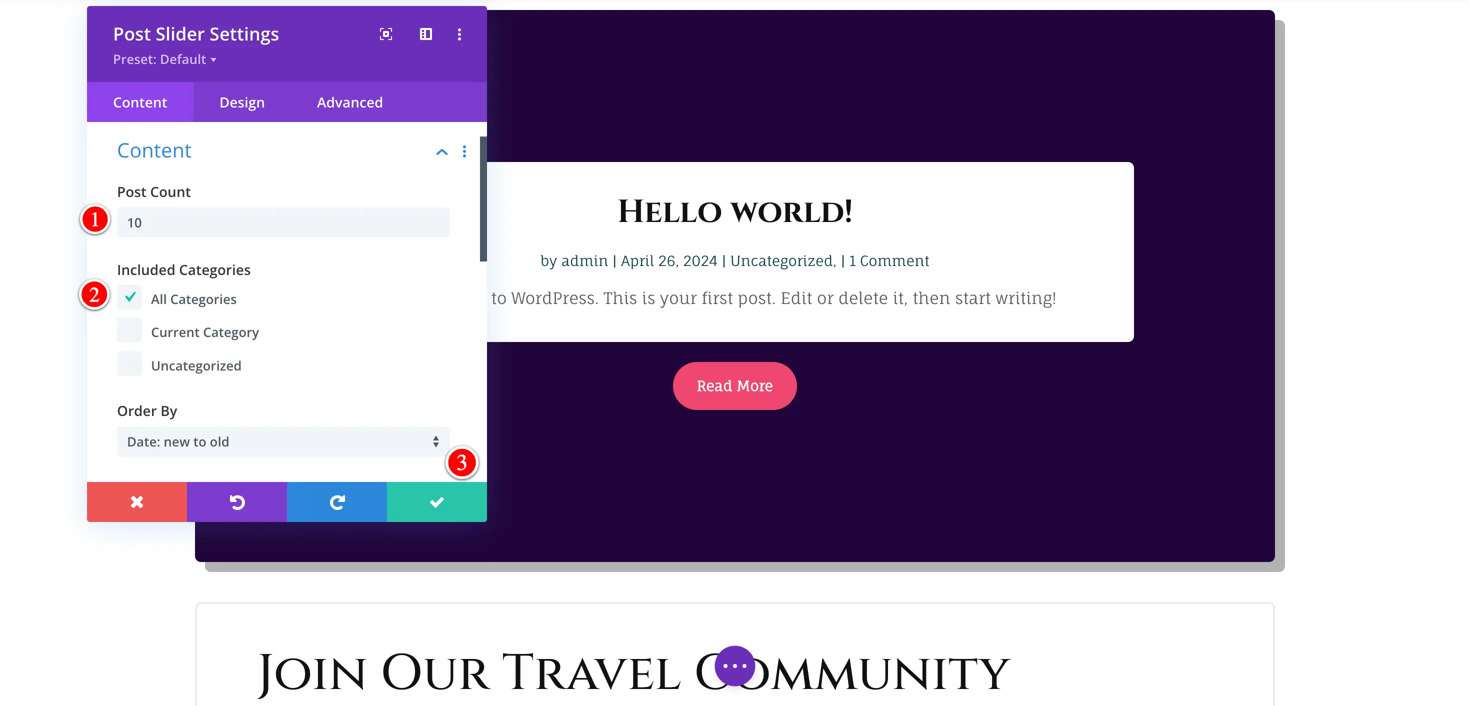 Divi travel blog layout design