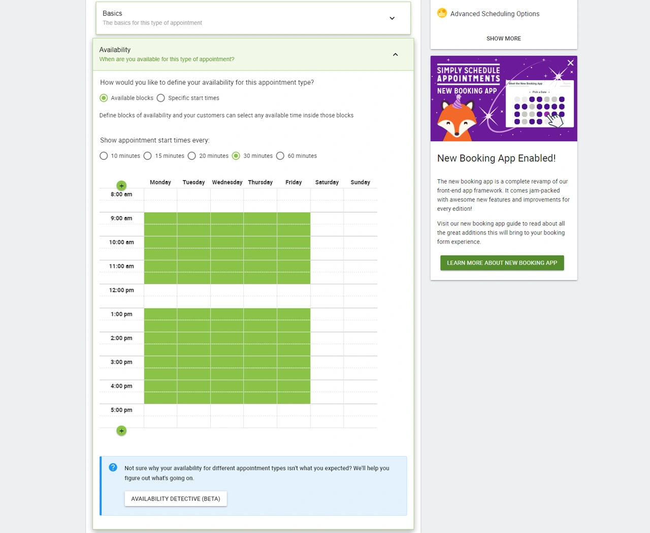 Availability field in the Simply Schedule Appointments type.