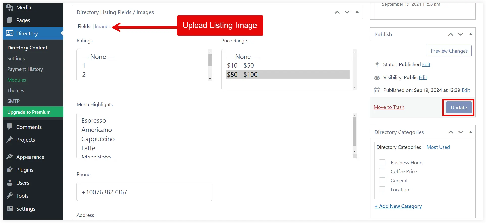 Upload images in WordPress directory 