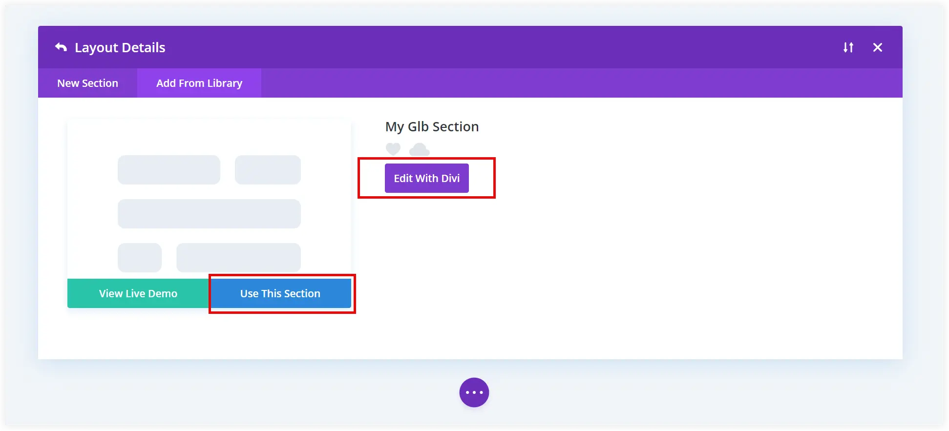 Use Divi global element in library