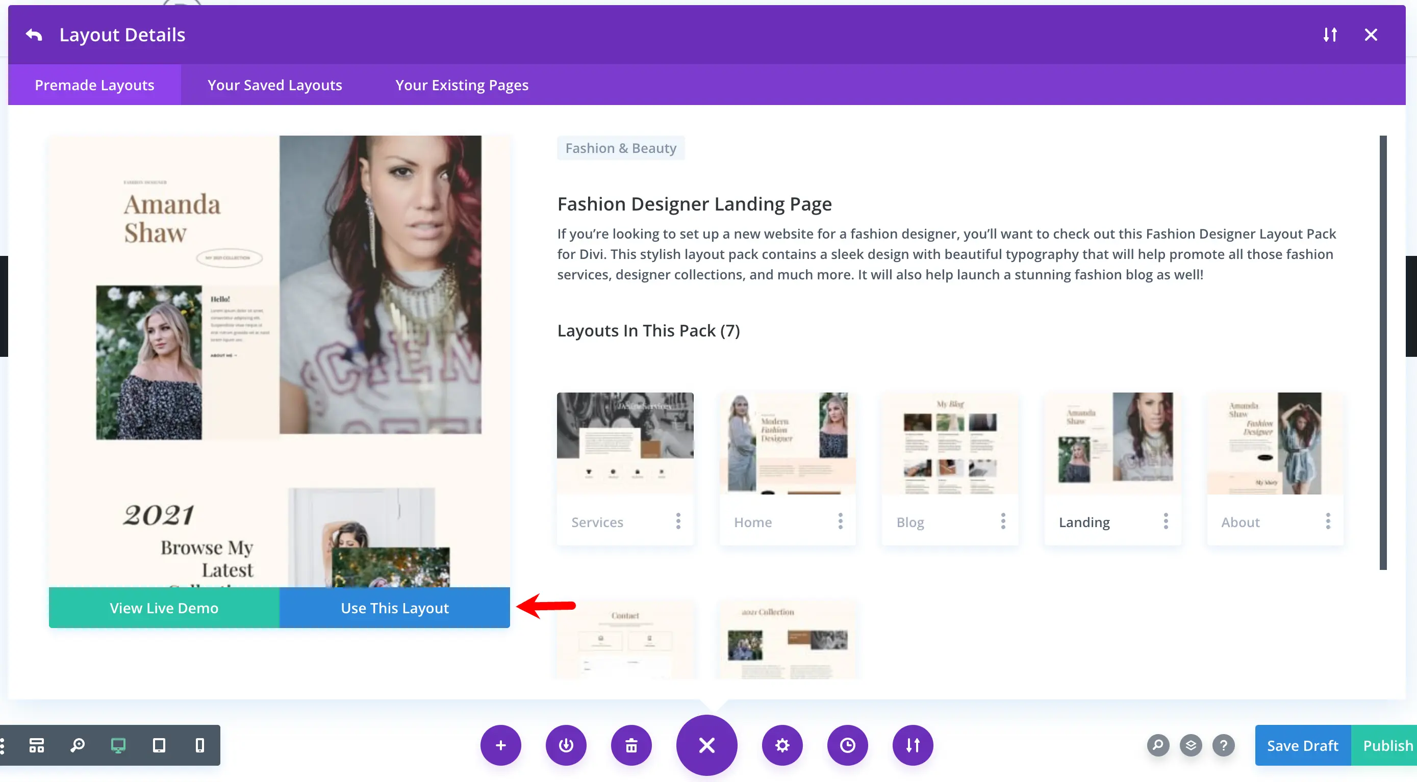 Use premade layout for Divi fashion blog 