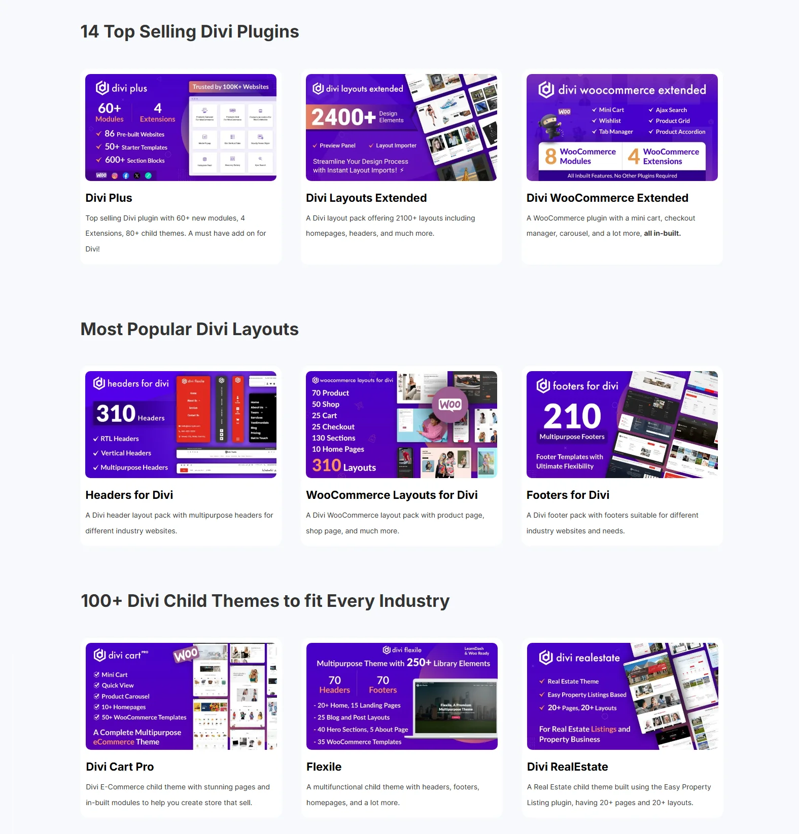 Top Divi Extended products showcase.