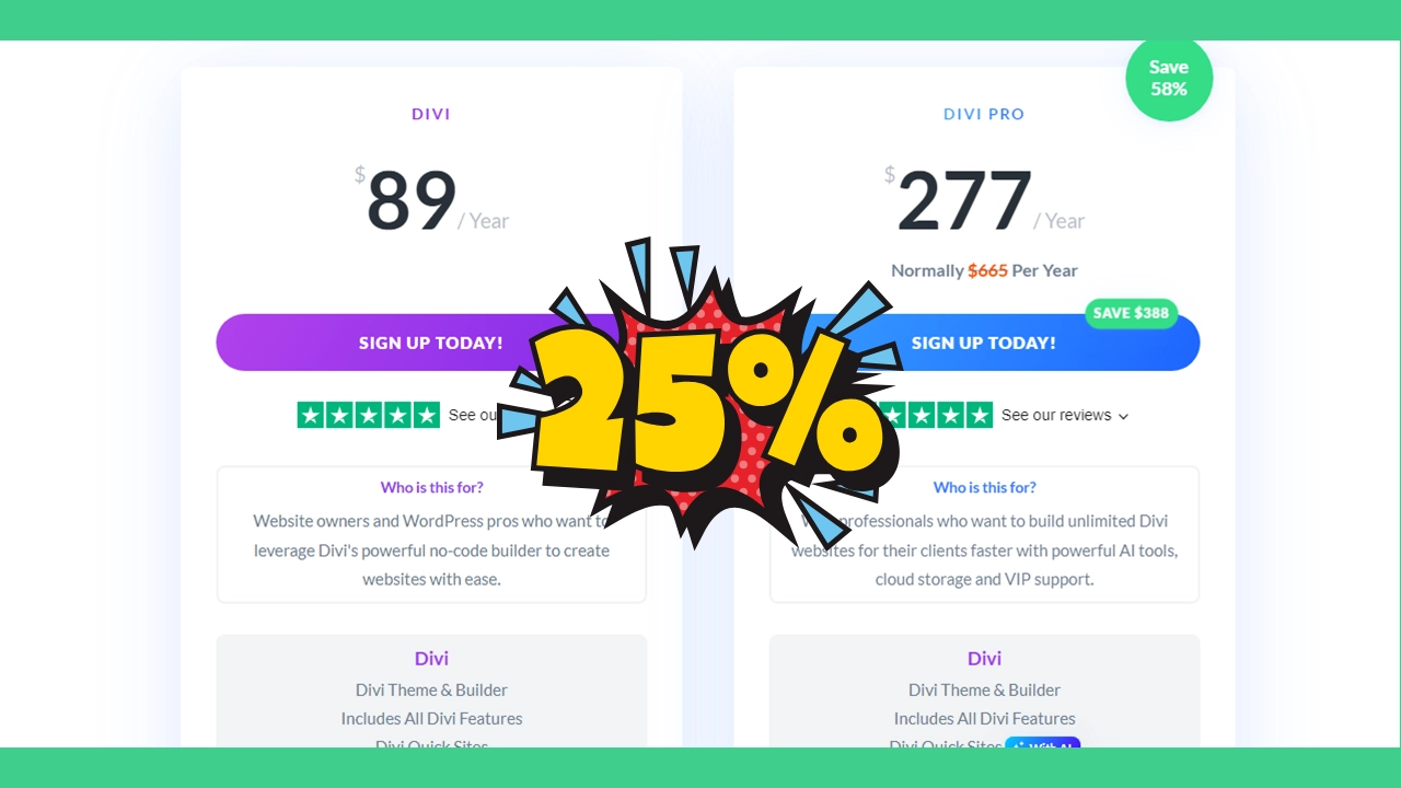 On Black Friday 2024, the Divi theme will be 25% OFF.