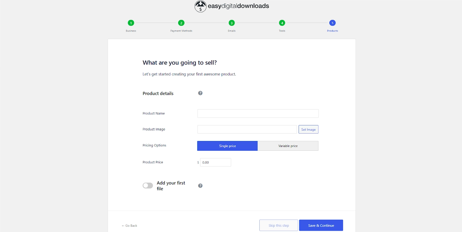 Easy Digital Downloads final step: Product add.