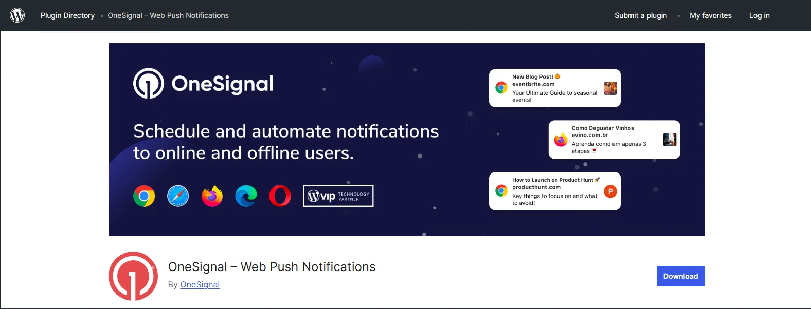 OneSignal web push notifications plugin for WordPress.