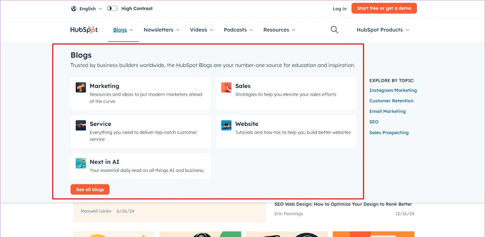 Hubspot blog for learning content marketing.