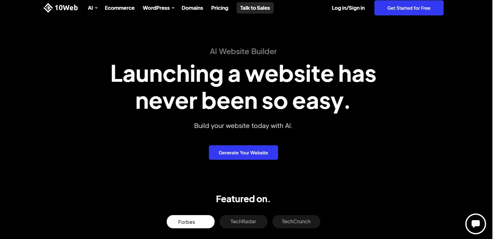 AI website builder by 10web