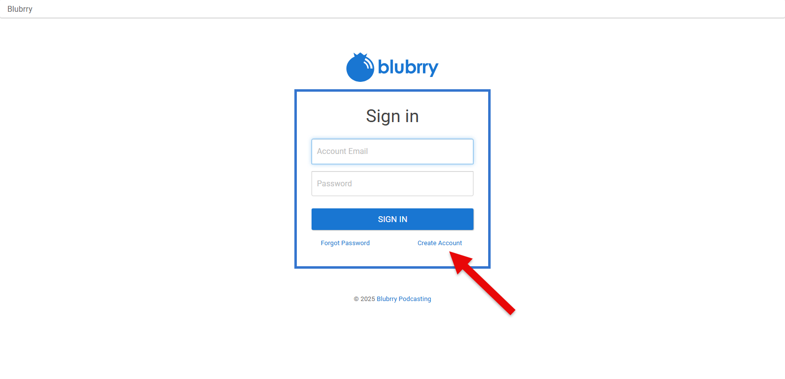 Create Blubrry account option.