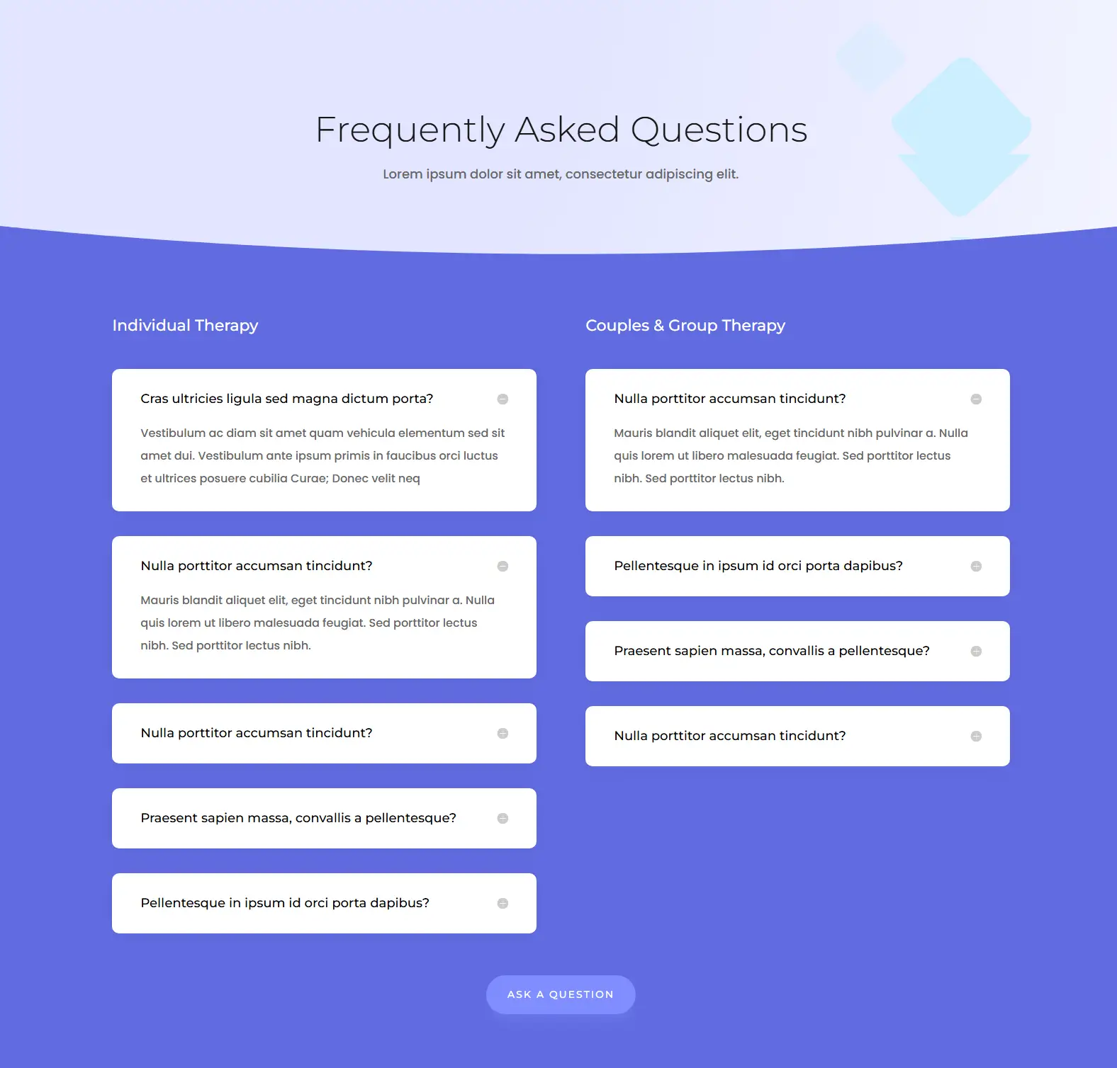 Divi FAQs layout example.